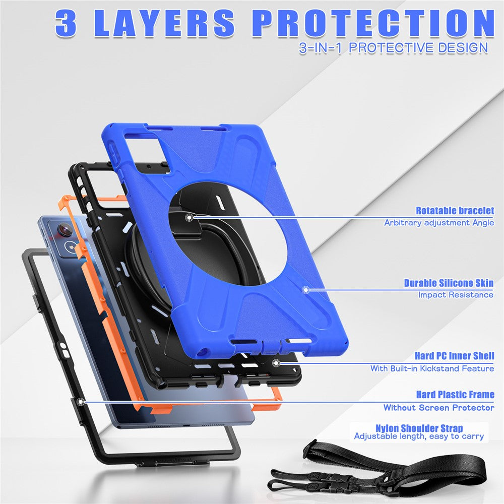 For Lenovo Tab K11 Plus / Zhaoyang K11 B352FU, TB230XC Case with Shoulder Strap TPU + PC + Silicone Kickstand Tablet Cover - Blue