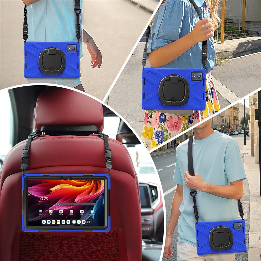 For Lenovo Tab K11 Plus / Zhaoyang K11 B352FU, TB230XC Case with Shoulder Strap TPU + PC + Silicone Kickstand Tablet Cover - Blue