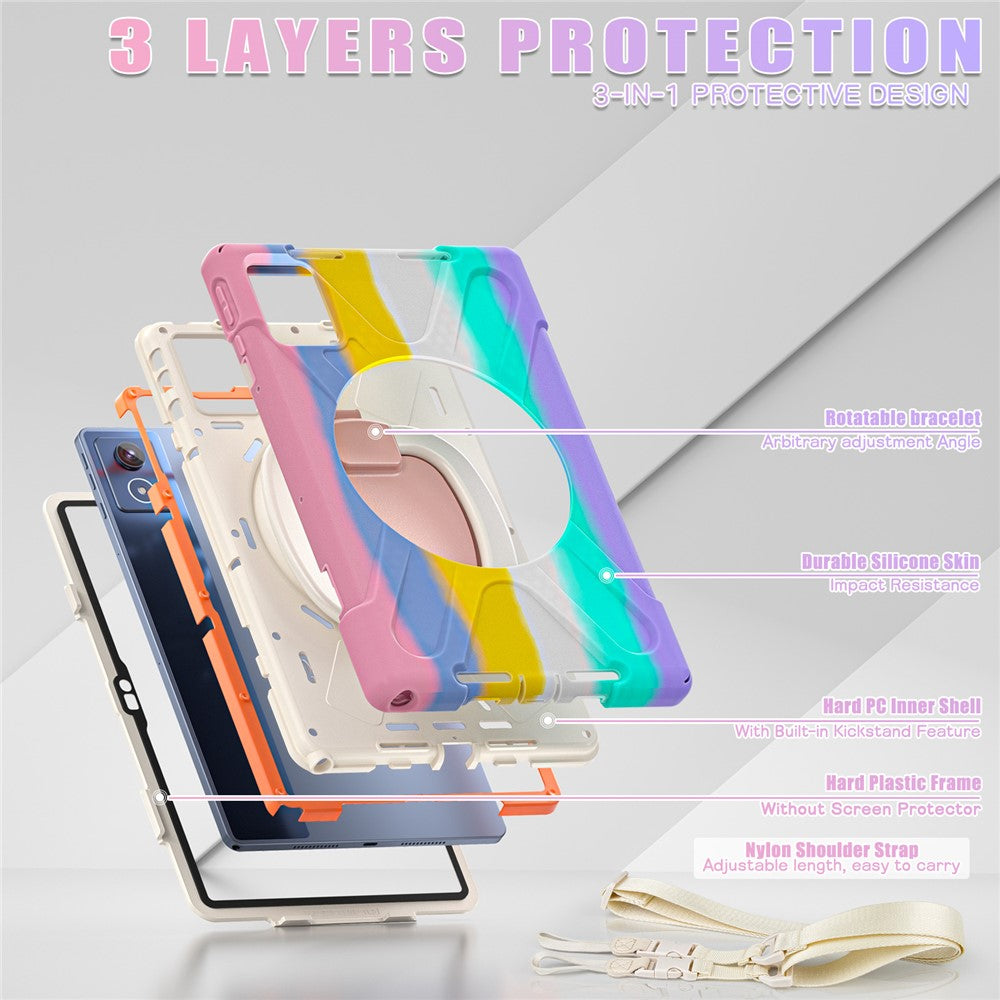 For Lenovo Tab K11 Plus / Zhaoyang K11 B352FU, TB230XC Case with Shoulder Strap TPU + PC + Silicone Kickstand Tablet Cover - Multi-color