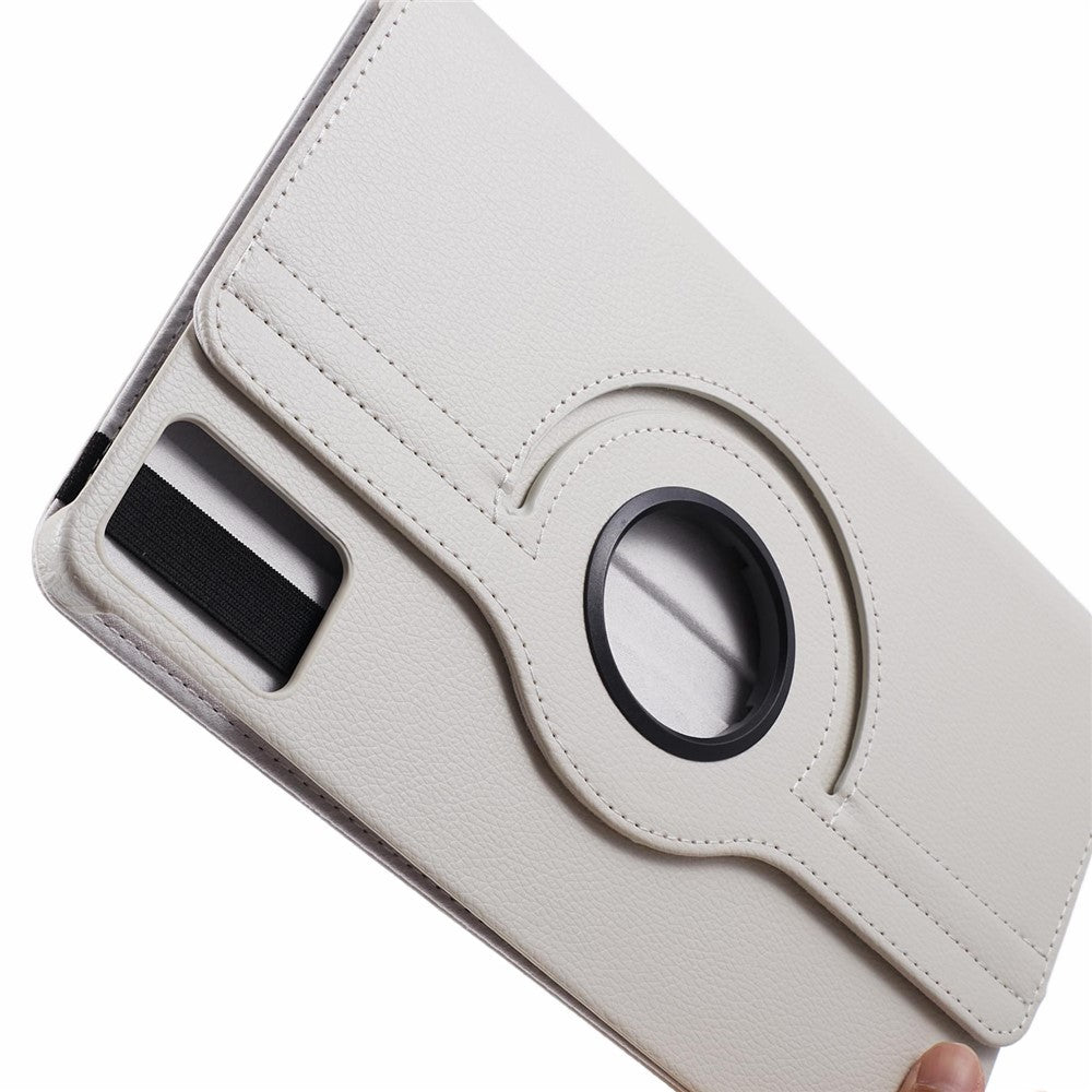 For Lenovo Idea Tab TB336ZU, TB336FU / Xiaoxin Pad 11 2025 Case Rotating Stand PU Leather + PC Tablet Cover with Elastic Band - White