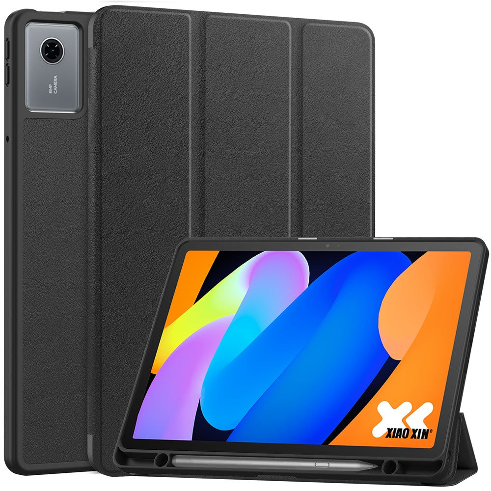 For Lenovo Idea Tab (TB336ZU / TB336FU) / Xiaoxin Pad 11 2025 Stand Case Shock-Absorbent Leather Tablet Cover with Pen Slot - Black