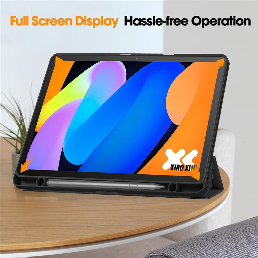 For Lenovo Idea Tab (TB336ZU / TB336FU) / Xiaoxin Pad 11 2025 Stand Case Shock-Absorbent Leather Tablet Cover with Pen Slot - Black