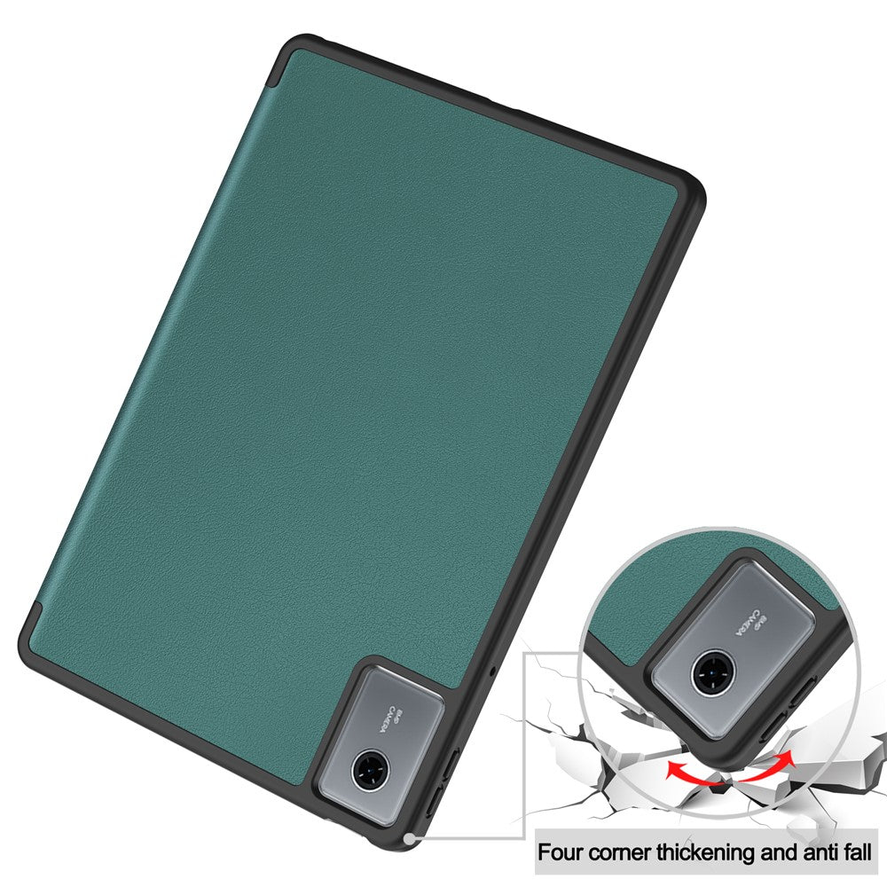 For Lenovo Idea Tab (TB336ZU / TB336FU) / Xiaoxin Pad 11 2025 Stand Case Shock-Absorbent Leather Tablet Cover with Pen Slot - Blackish Green