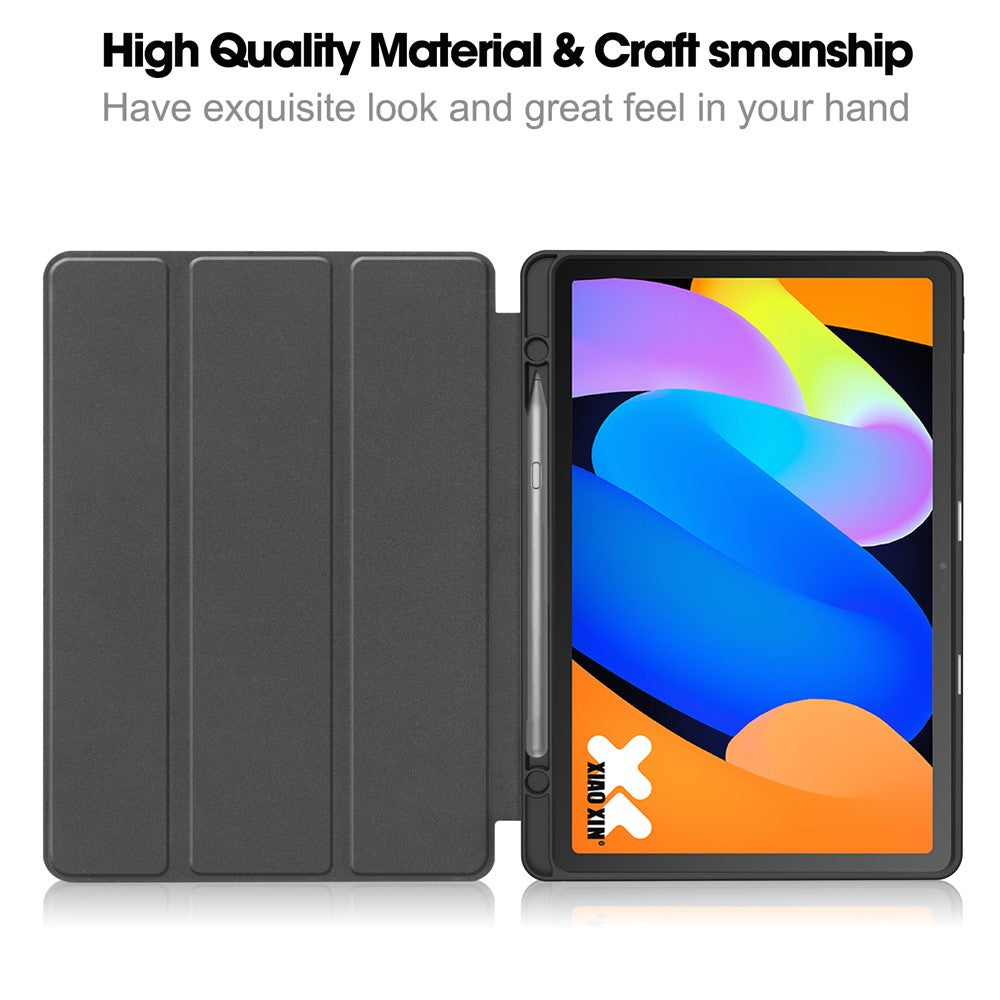 For Lenovo Idea Tab (TB336ZU / TB336FU) / Xiaoxin Pad 11 2025 Stand Case Shock-Absorbent Leather Tablet Cover with Pen Slot - Grey