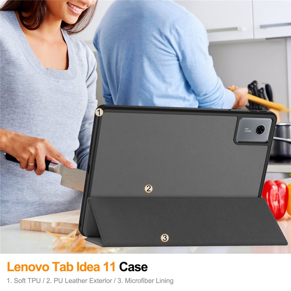 For Lenovo Idea Tab (TB336ZU / TB336FU) / Xiaoxin Pad 11 2025 Stand Case Shock-Absorbent Leather Tablet Cover with Pen Slot - Grey