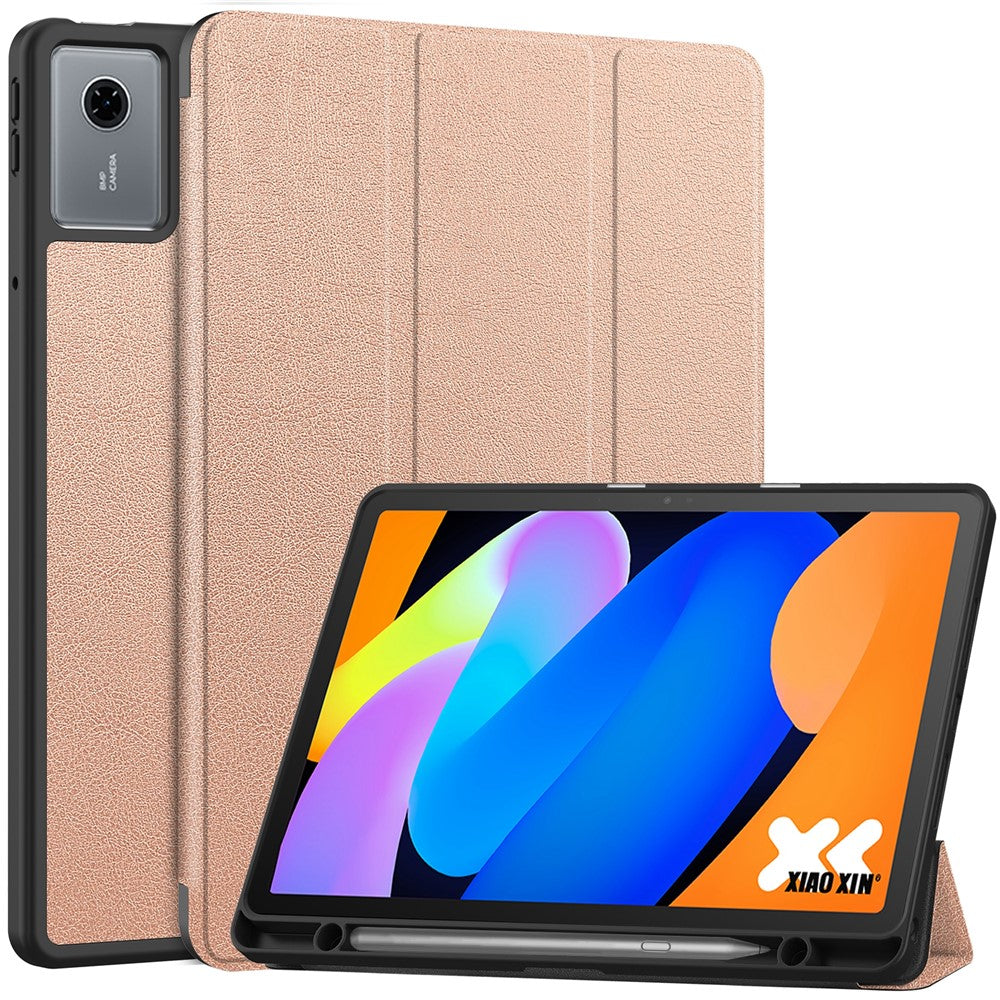 For Lenovo Idea Tab (TB336ZU / TB336FU) / Xiaoxin Pad 11 2025 Stand Case Shock-Absorbent Leather Tablet Cover with Pen Slot - Rose Gold