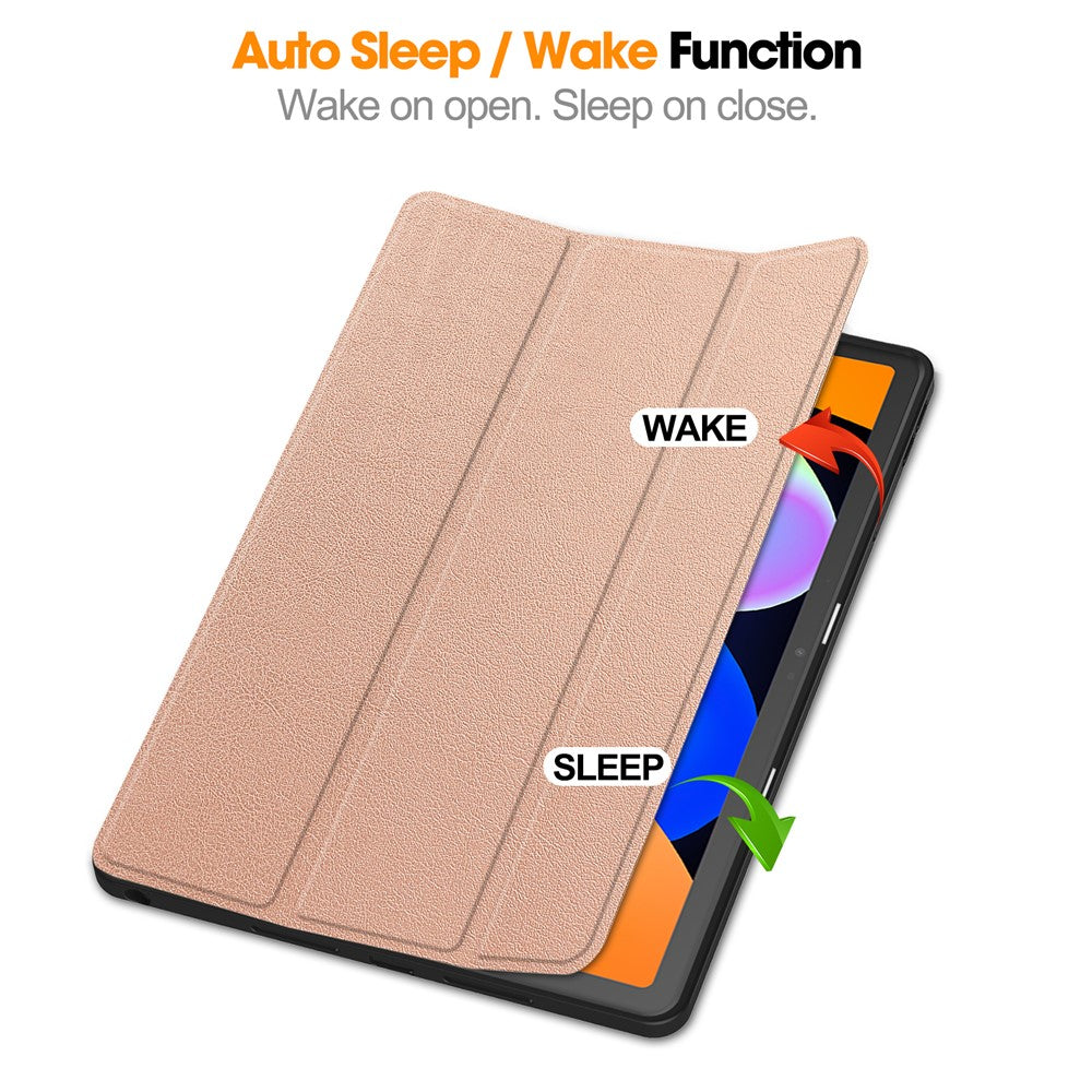 For Lenovo Idea Tab (TB336ZU / TB336FU) / Xiaoxin Pad 11 2025 Stand Case Shock-Absorbent Leather Tablet Cover with Pen Slot - Rose Gold