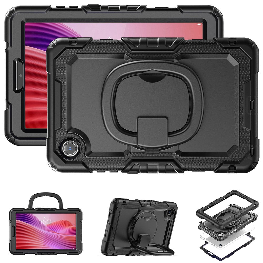 For Lenovo Tab K9 TB305FU Case Ring Kickstand PC + Silicone Shockproof Tablet Cover - Black