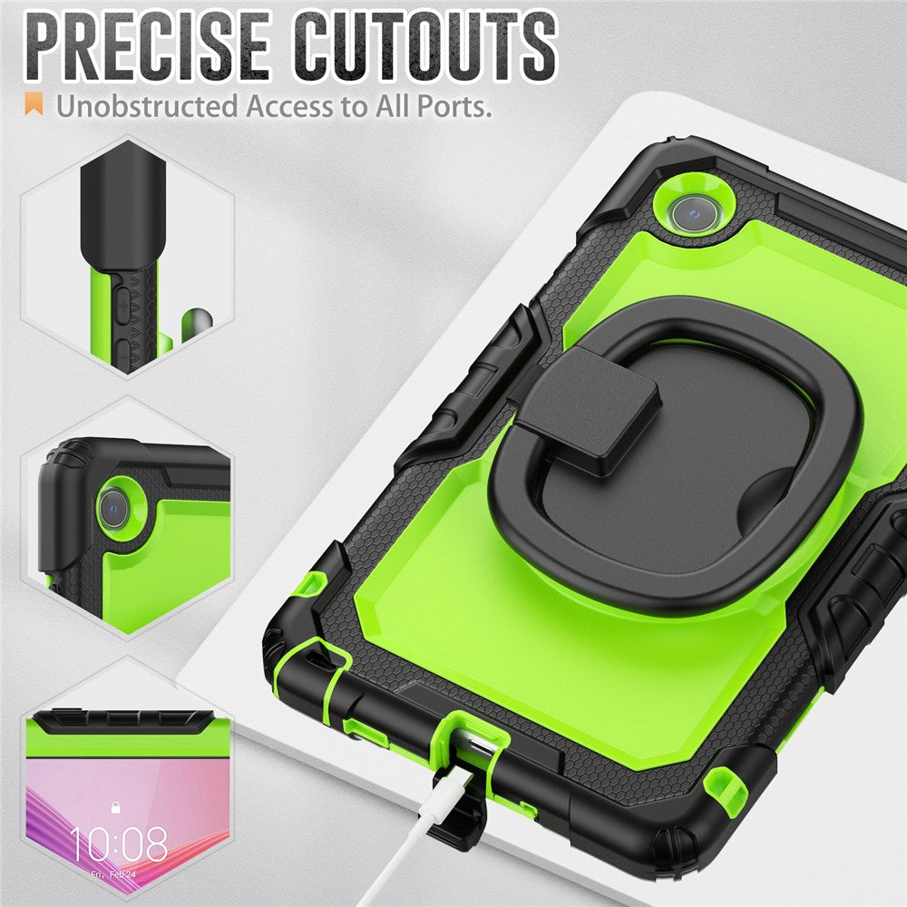 For Lenovo Tab K9 TB305FU Case Ring Kickstand PC + Silicone Shockproof Tablet Cover - Black / Yellowgreen