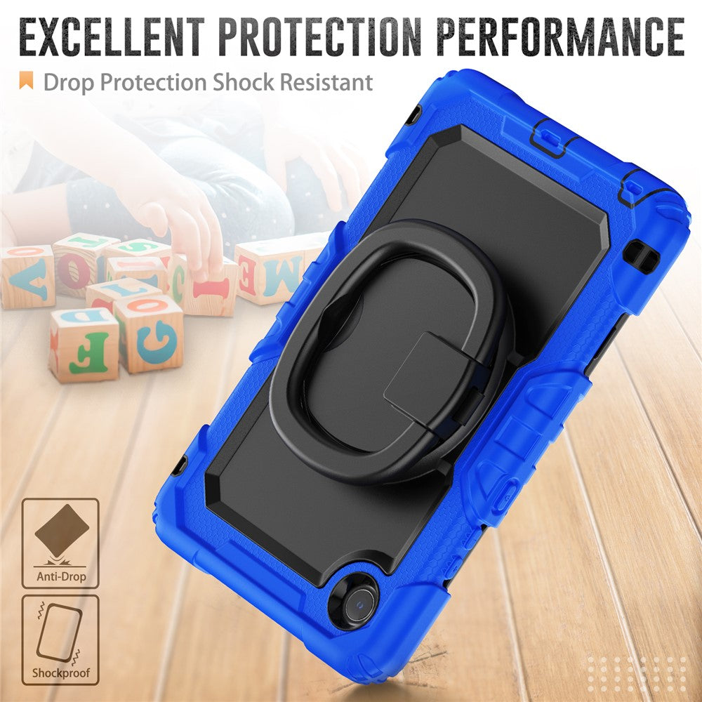 For Lenovo Tab K9 TB305FU Case Ring Kickstand PC + Silicone Shockproof Tablet Cover - Dark Blue