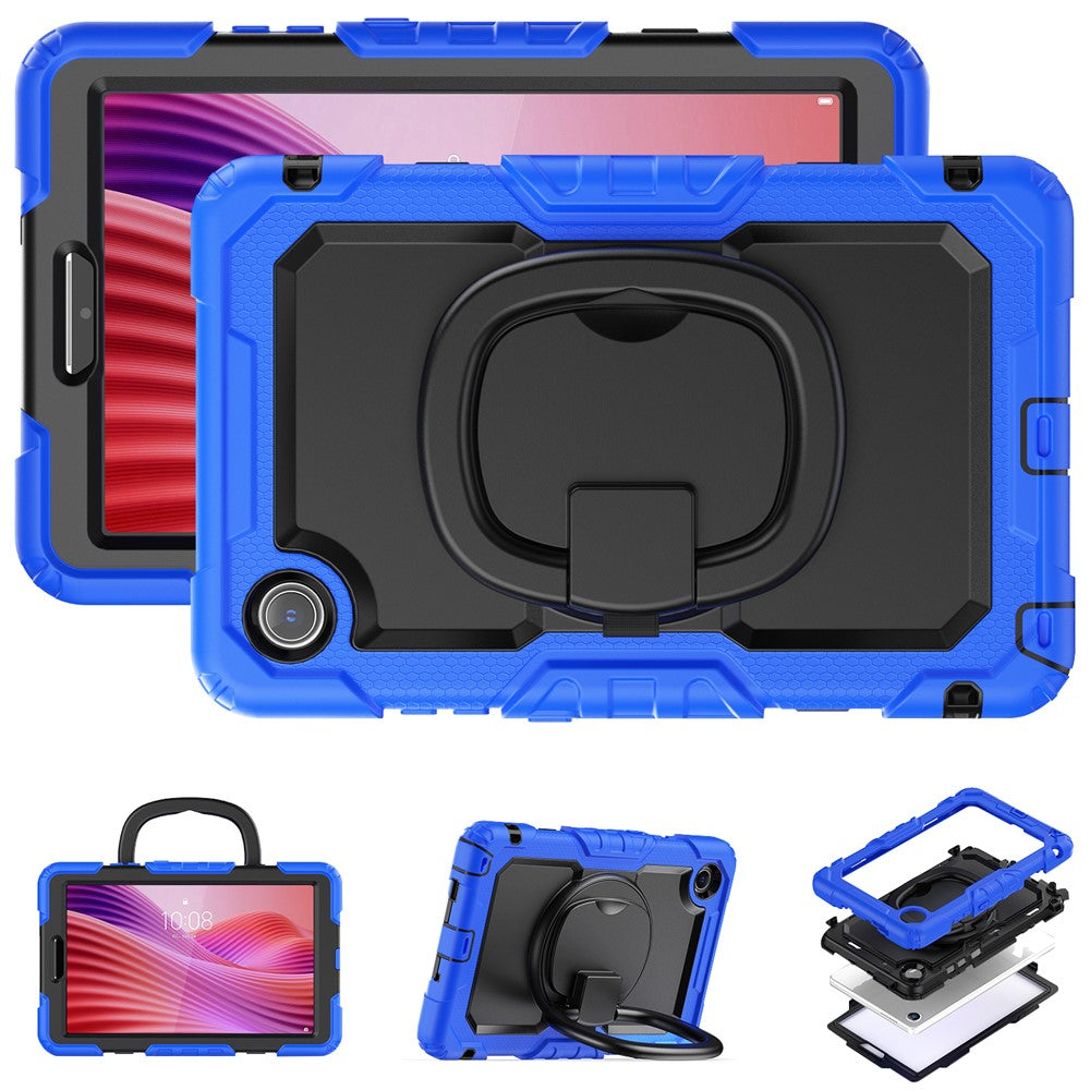 For Lenovo Tab K9 TB305FU Case Ring Kickstand PC + Silicone Shockproof Tablet Cover - Dark Blue