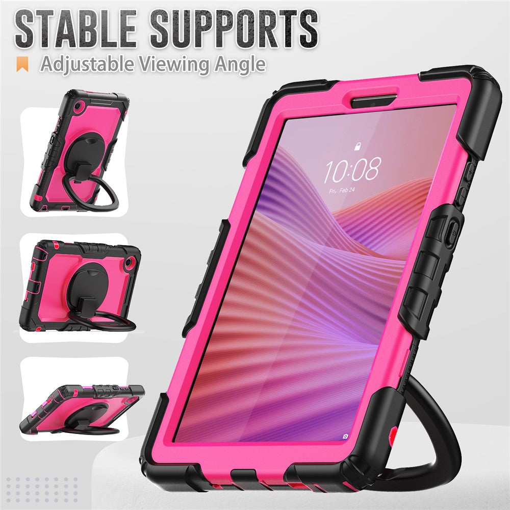 For Lenovo Tab K9 TB305FU Case Ring Kickstand PC + Silicone Shockproof Tablet Cover - Black / Rose