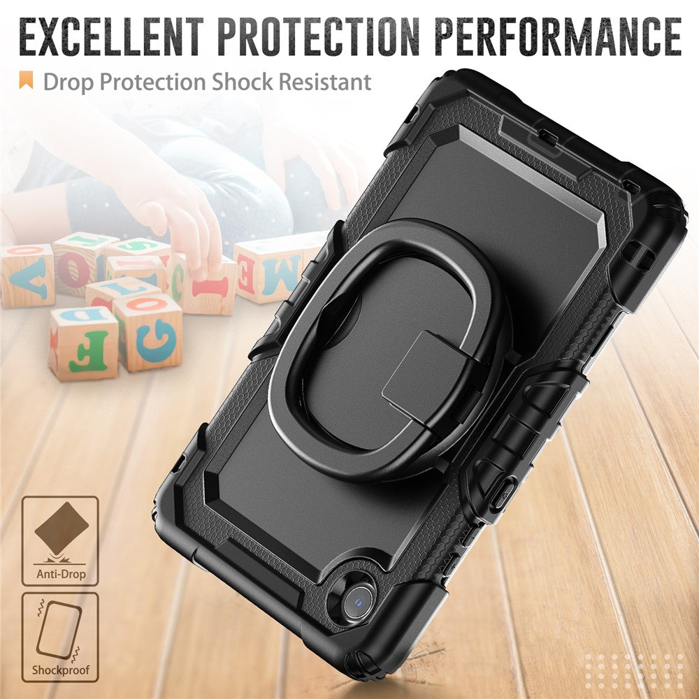 For Lenovo Tab K9 TB305FU Kickstand Case PC + Silicone Tablet Cover with Shoulder Strap - Black