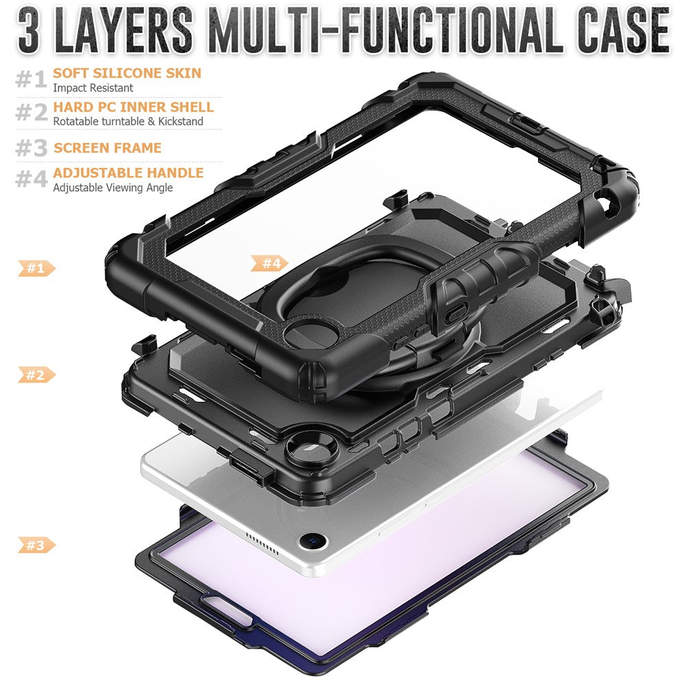 For Lenovo Tab K9 TB305FU Kickstand Case PC + Silicone Tablet Cover with Shoulder Strap - Black