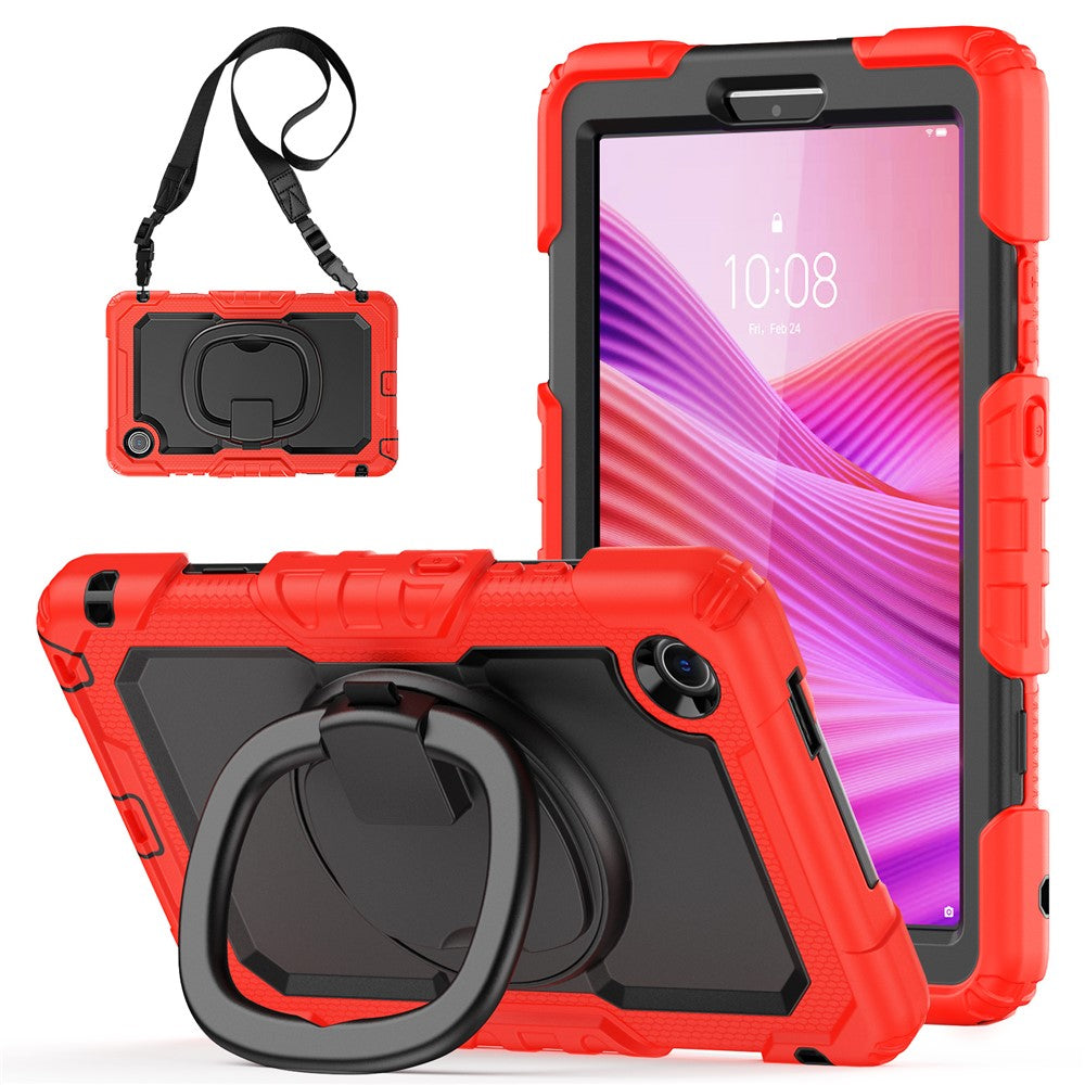 For Lenovo Tab K9 TB305FU Kickstand Case PC + Silicone Tablet Cover with Shoulder Strap - Red