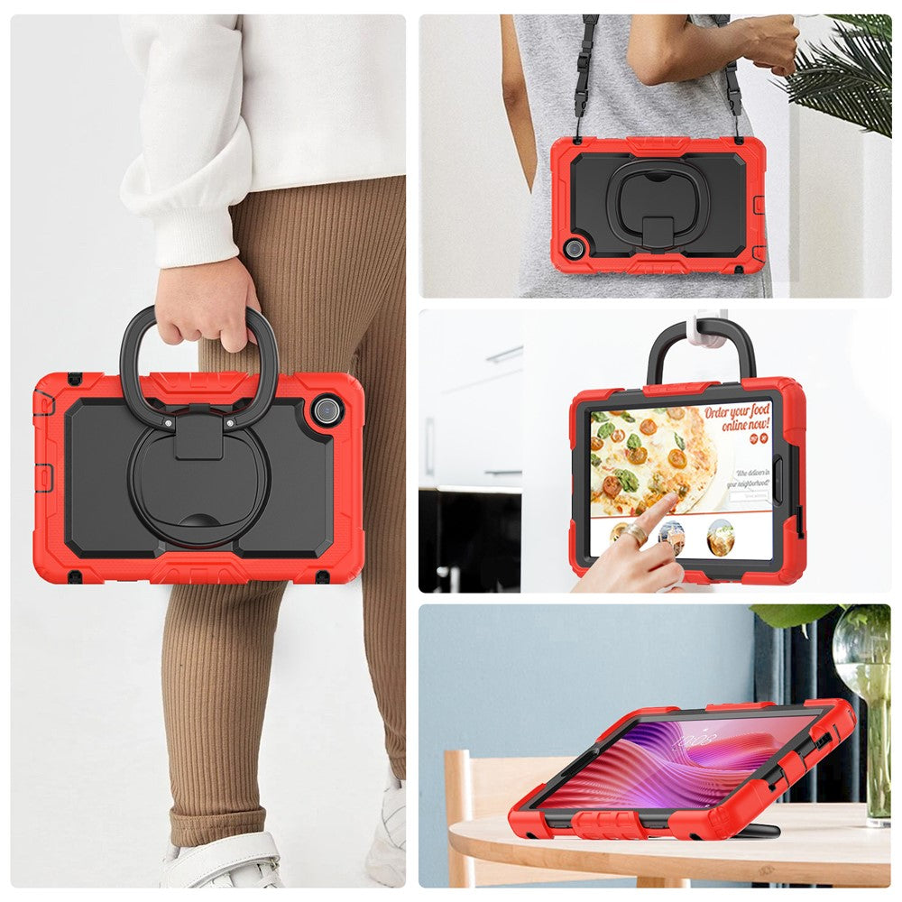 For Lenovo Tab K9 TB305FU Kickstand Case PC + Silicone Tablet Cover with Shoulder Strap - Red
