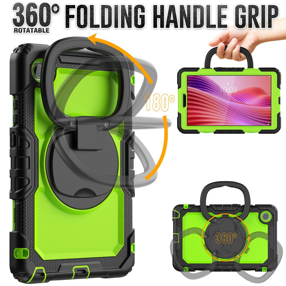 For Lenovo Tab K9 TB305FU Kickstand Case PC + Silicone Tablet Cover with Shoulder Strap - Black / Yellowgreen