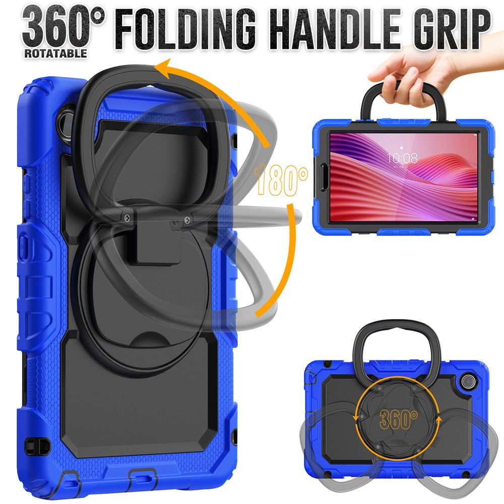 For Lenovo Tab K9 TB305FU Kickstand Case PC + Silicone Tablet Cover with Shoulder Strap - Dark Blue