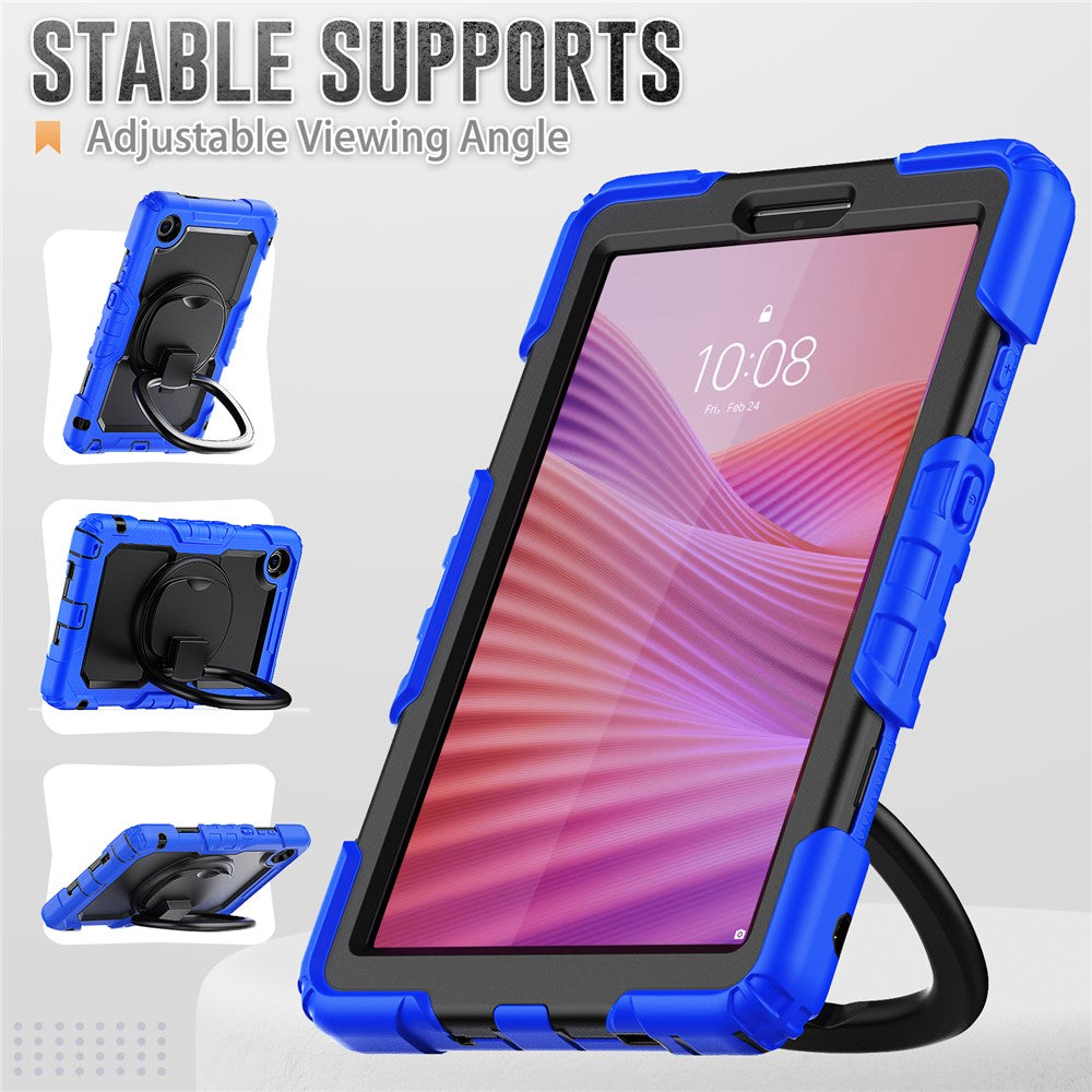 For Lenovo Tab K9 TB305FU Kickstand Case PC + Silicone Tablet Cover with Shoulder Strap - Dark Blue