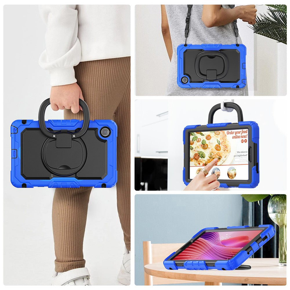 For Lenovo Tab K9 TB305FU Kickstand Case PC + Silicone Tablet Cover with Shoulder Strap - Dark Blue