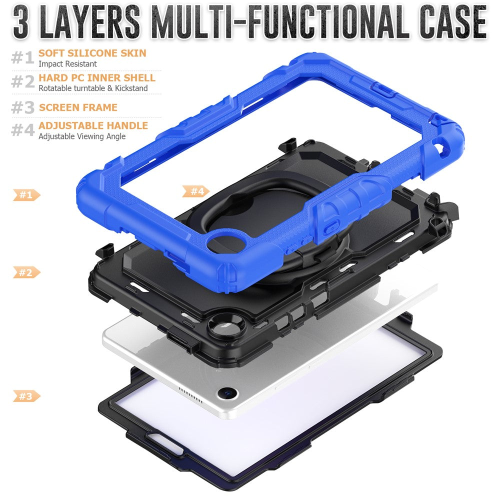 For Lenovo Tab K9 TB305FU Kickstand Case PC + Silicone Tablet Cover with Shoulder Strap - Dark Blue