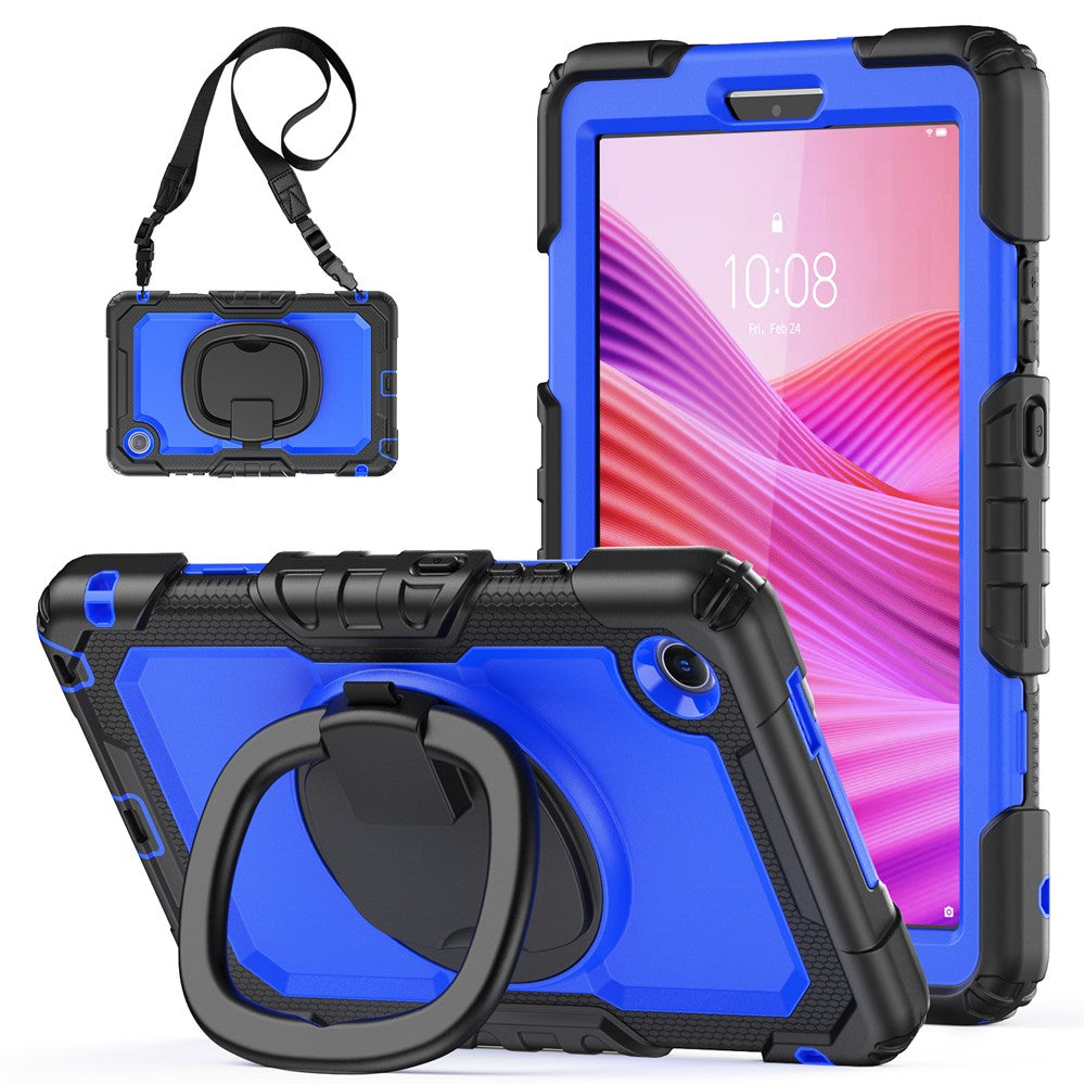 For Lenovo Tab K9 TB305FU Kickstand Case PC + Silicone Tablet Cover with Shoulder Strap - Black / Dark Blue