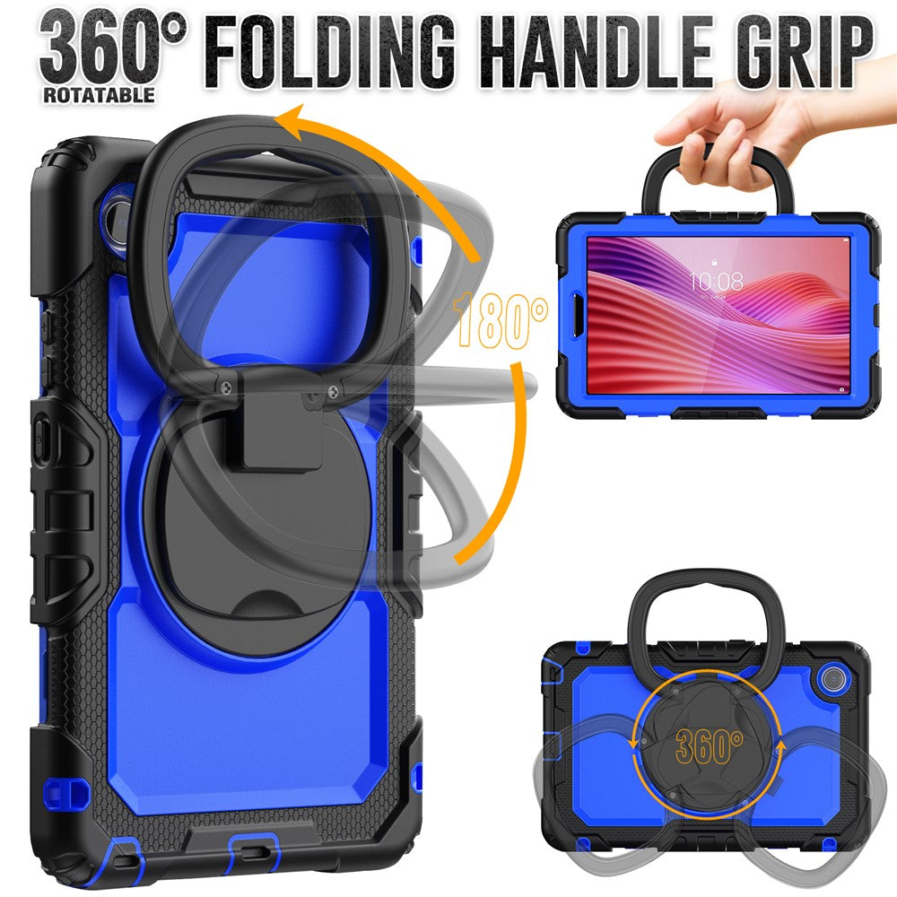 For Lenovo Tab K9 TB305FU Kickstand Case PC + Silicone Tablet Cover with Shoulder Strap - Black / Dark Blue