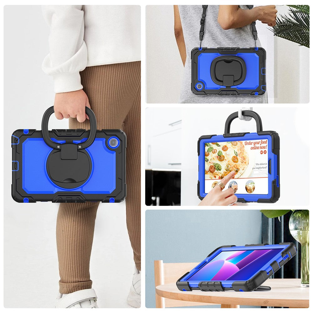 For Lenovo Tab K9 TB305FU Kickstand Case PC + Silicone Tablet Cover with Shoulder Strap - Black / Dark Blue