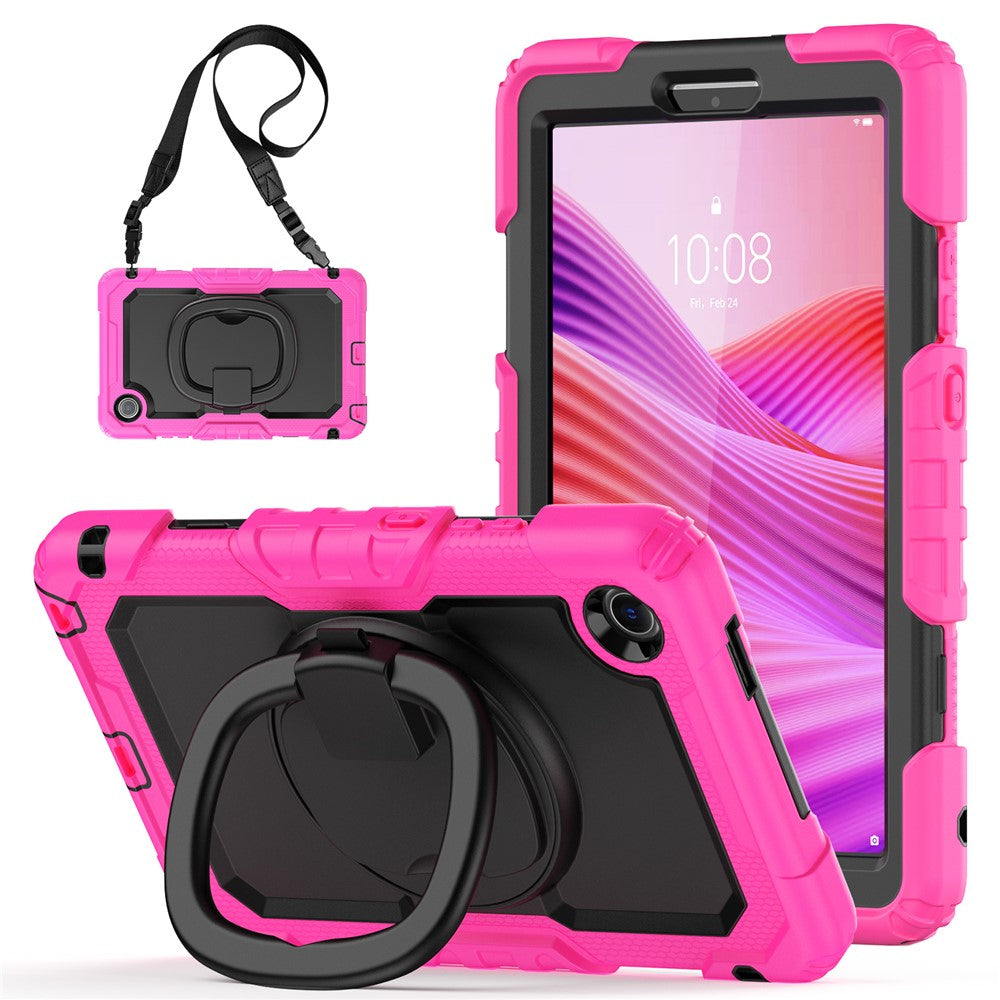 For Lenovo Tab K9 TB305FU Kickstand Case PC + Silicone Tablet Cover with Shoulder Strap - Rose