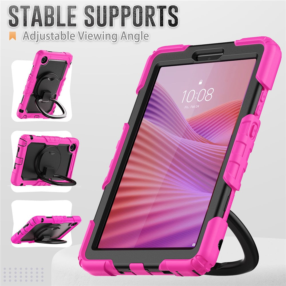 For Lenovo Tab K9 TB305FU Kickstand Case PC + Silicone Tablet Cover with Shoulder Strap - Rose