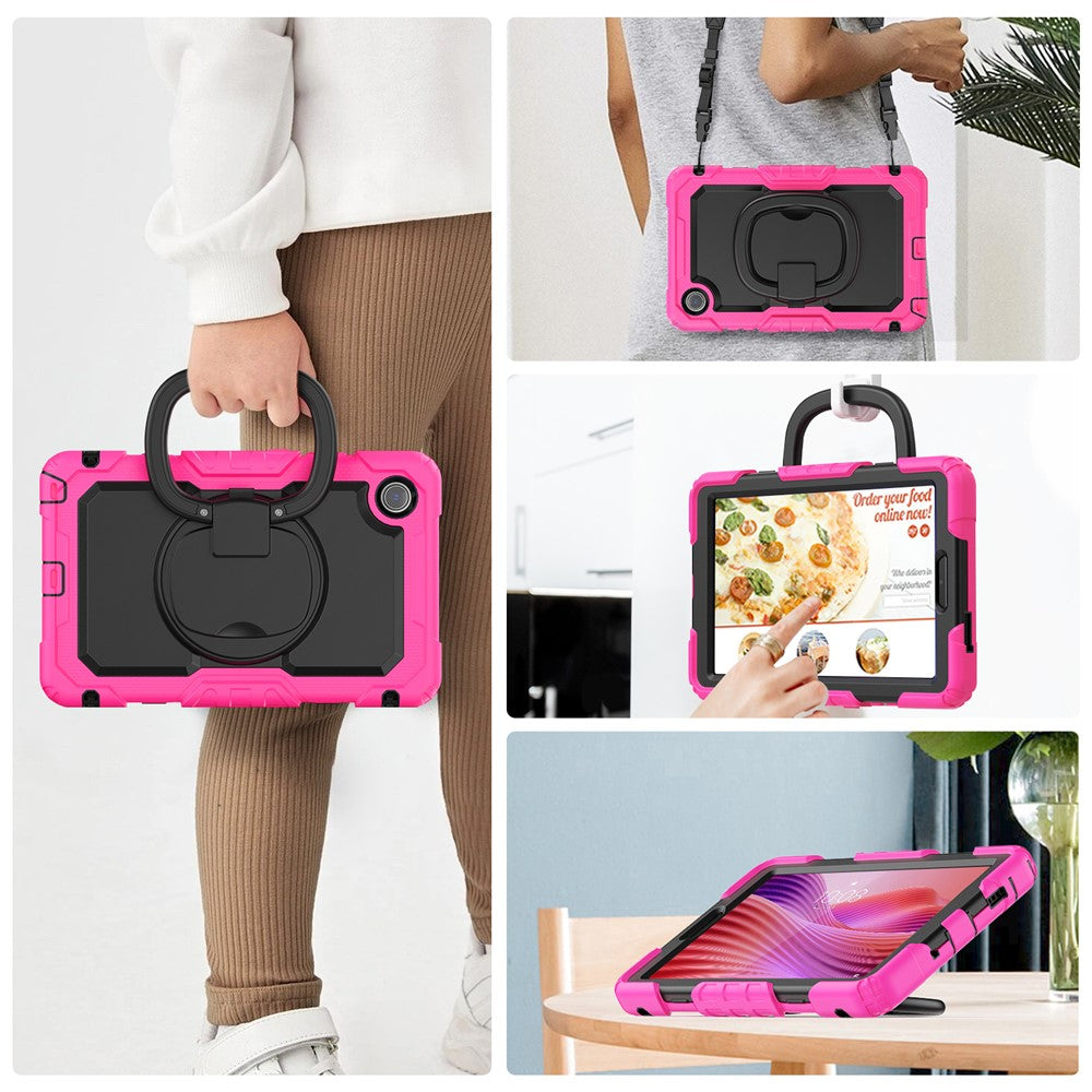 For Lenovo Tab K9 TB305FU Kickstand Case PC + Silicone Tablet Cover with Shoulder Strap - Rose