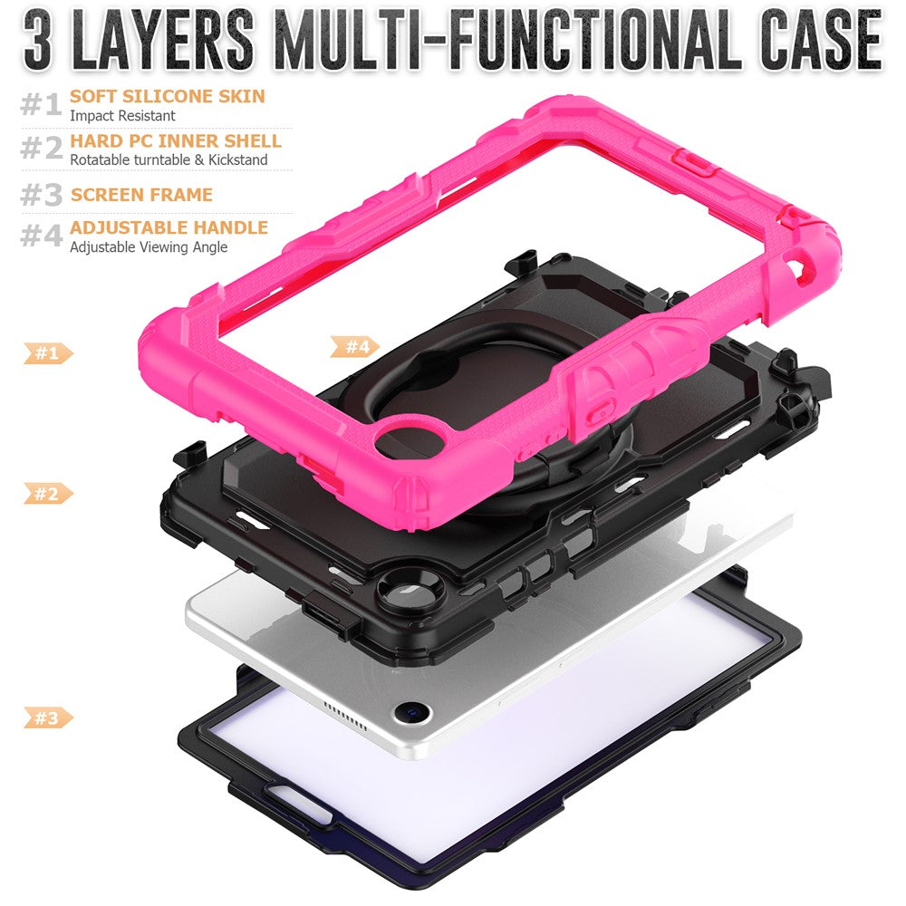 For Lenovo Tab K9 TB305FU Kickstand Case PC + Silicone Tablet Cover with Shoulder Strap - Rose