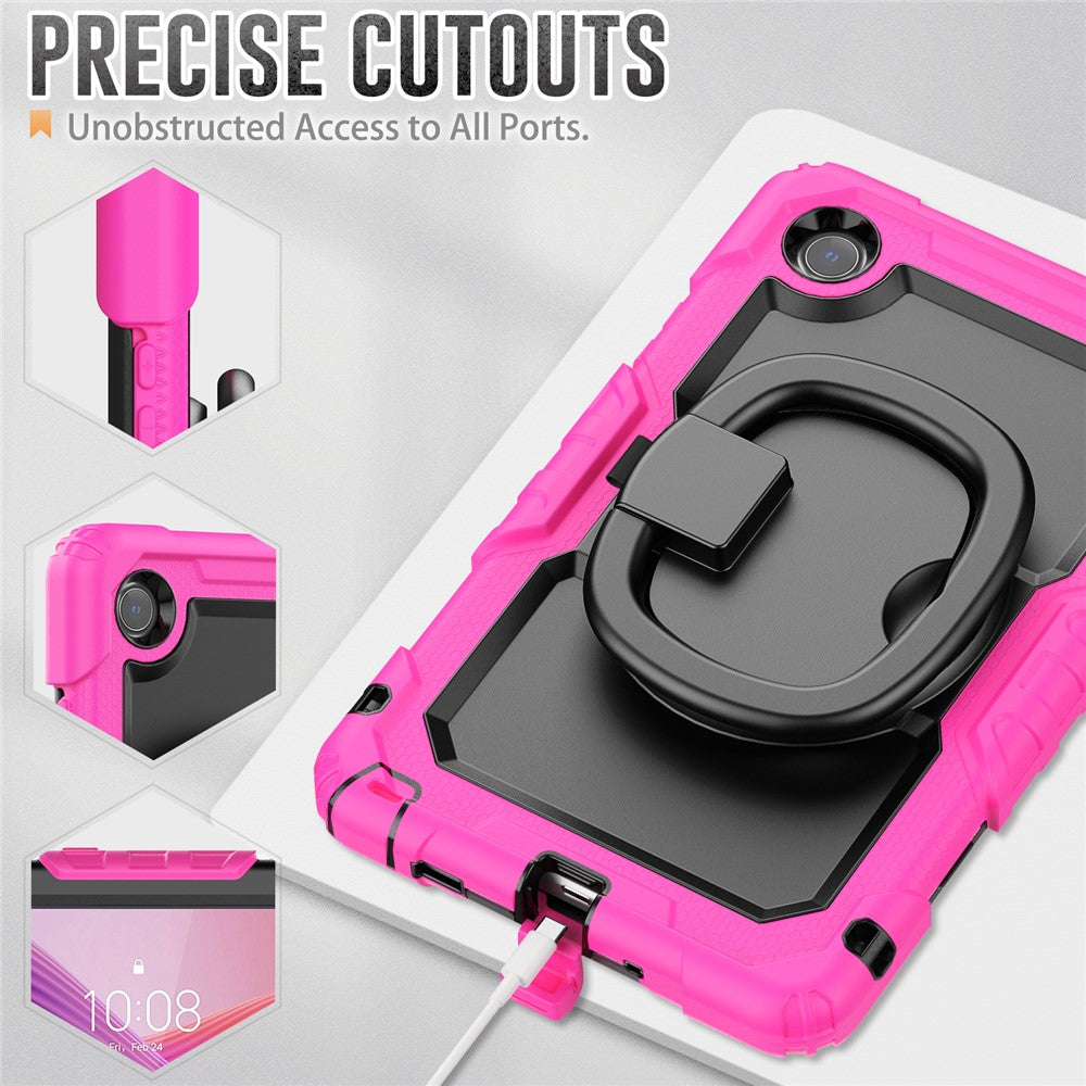 For Lenovo Tab K9 TB305FU Kickstand Case PC + Silicone Tablet Cover with Shoulder Strap - Rose