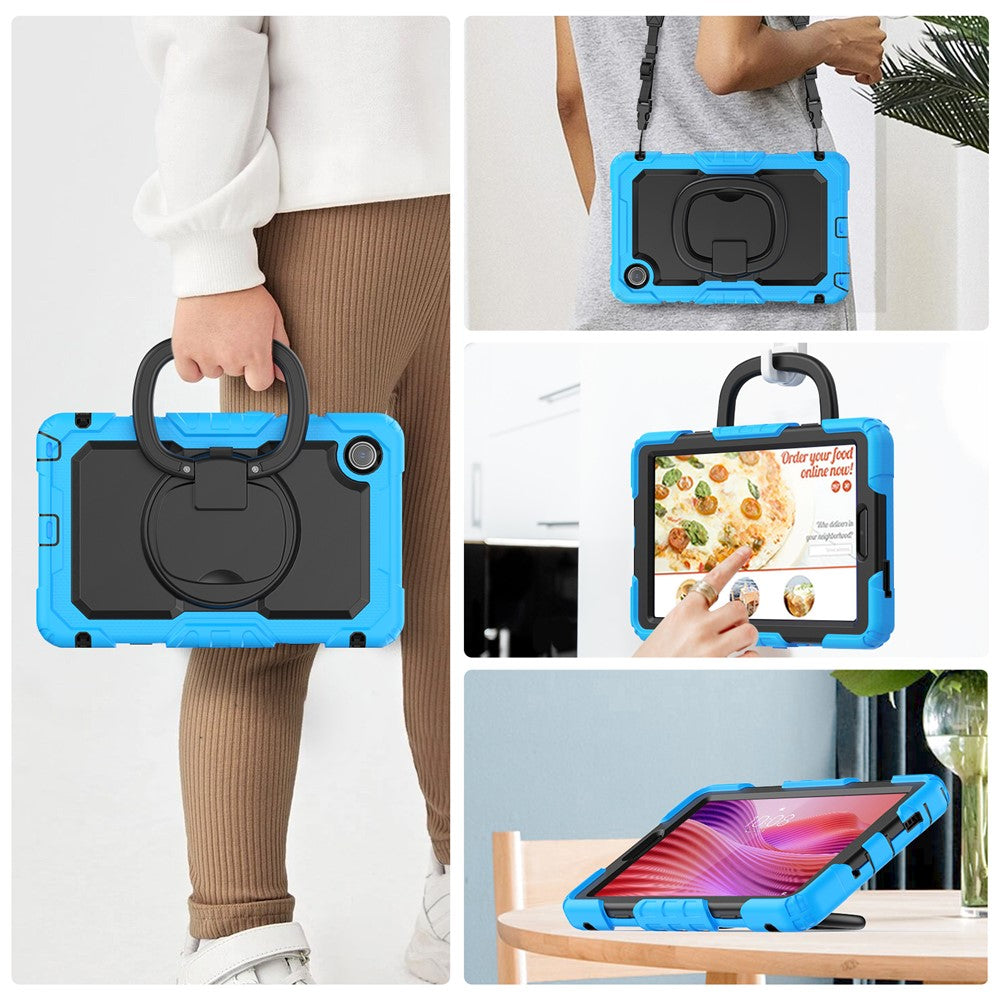For Lenovo Tab K9 TB305FU Kickstand Case PC + Silicone Tablet Cover with Shoulder Strap - Baby Blue
