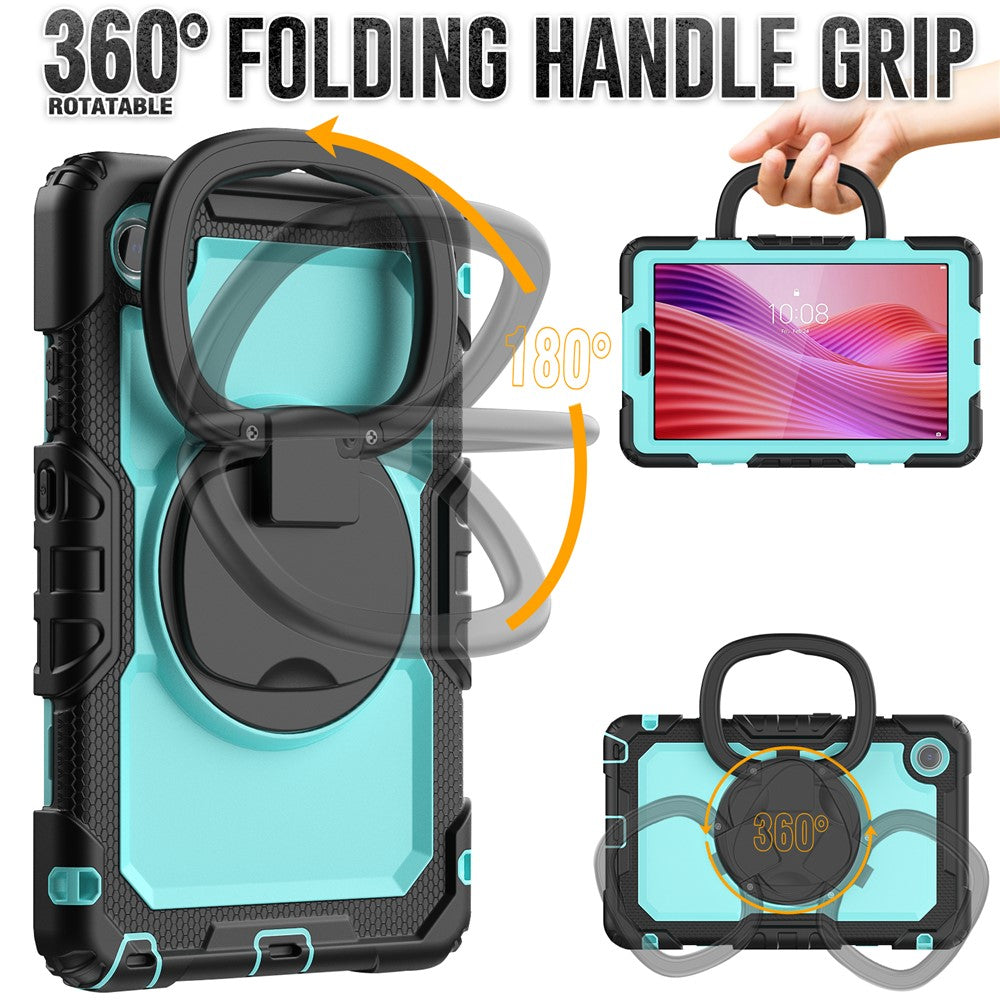 For Lenovo Tab K9 TB305FU Kickstand Case PC + Silicone Tablet Cover with Shoulder Strap - Black / Baby Blue