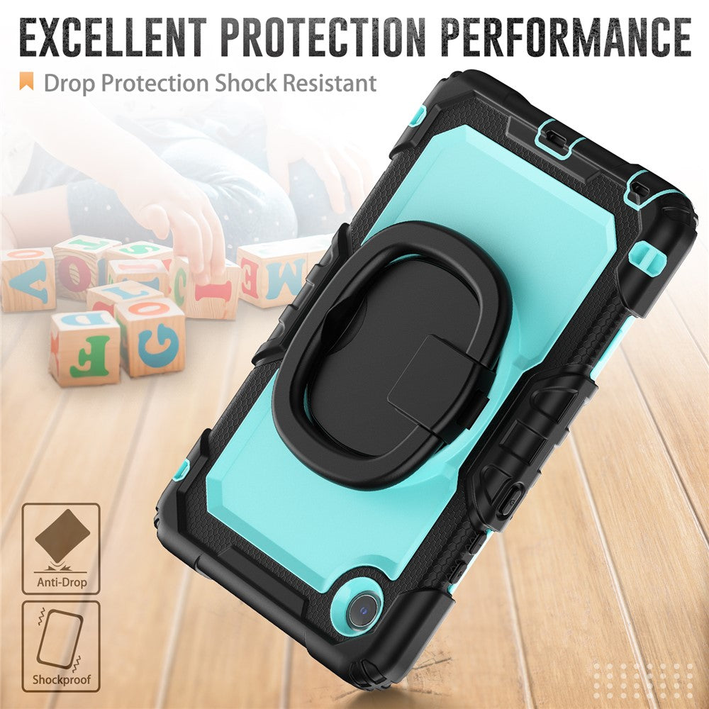 For Lenovo Tab K9 TB305FU Kickstand Case PC + Silicone Tablet Cover with Shoulder Strap - Black / Baby Blue