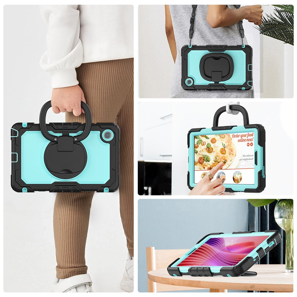 For Lenovo Tab K9 TB305FU Kickstand Case PC + Silicone Tablet Cover with Shoulder Strap - Black / Baby Blue