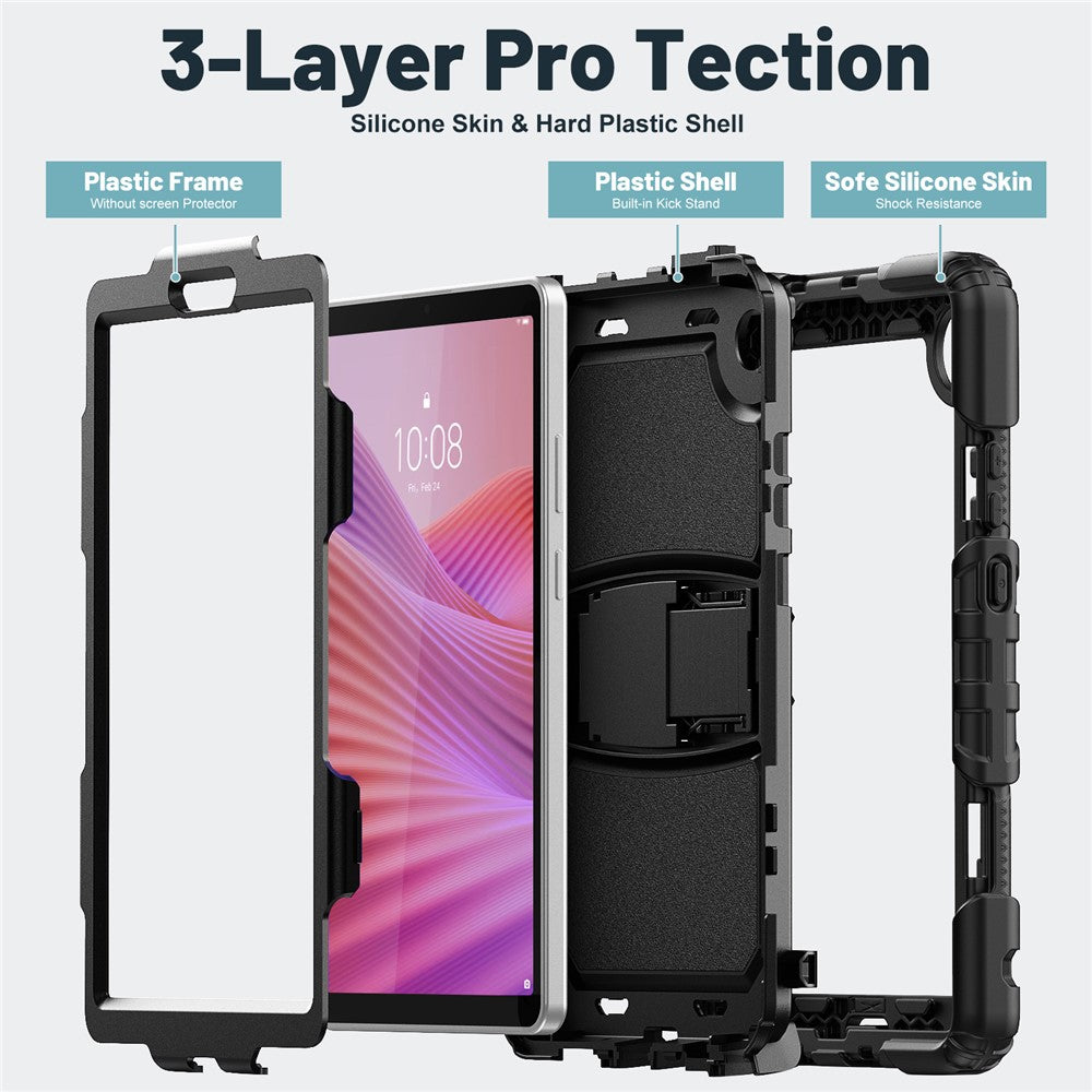 For Lenovo Tab K9 Case Kickstand PC + Silicone Shockproof Tablet Cover - Black