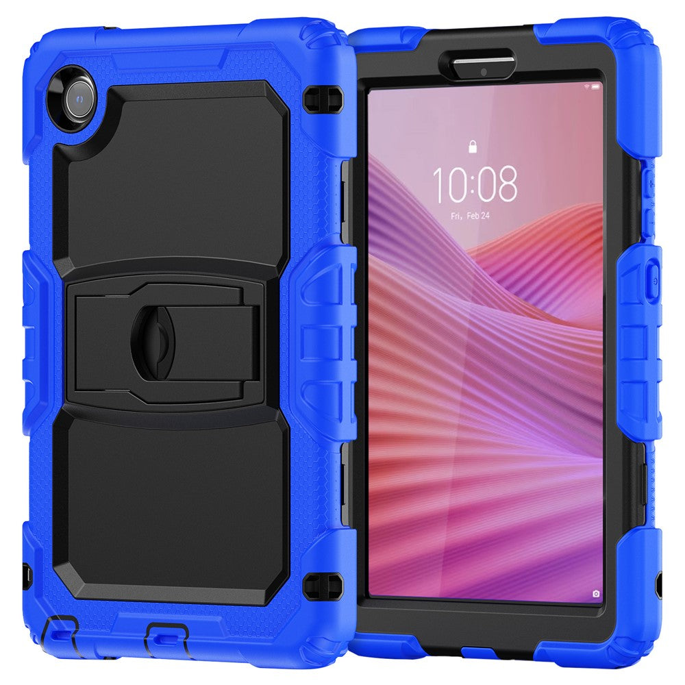 For Lenovo Tab K9 TB305FU Case with Shoulder Strap Kickstand PC + Silicone Shockproof Tablet Cover - Dark Blue