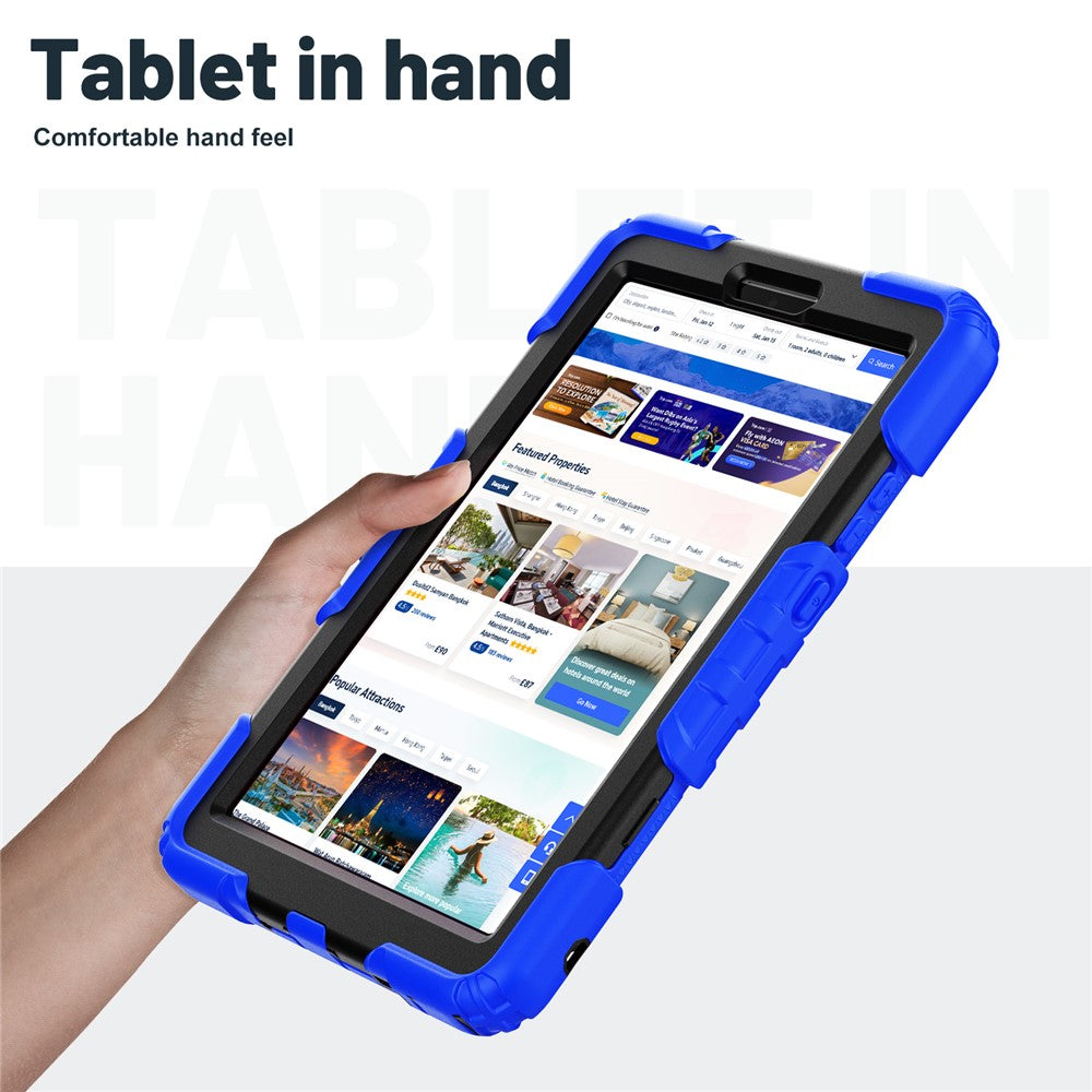 For Lenovo Tab K9 TB305FU Case with Shoulder Strap Kickstand PC + Silicone Shockproof Tablet Cover - Dark Blue