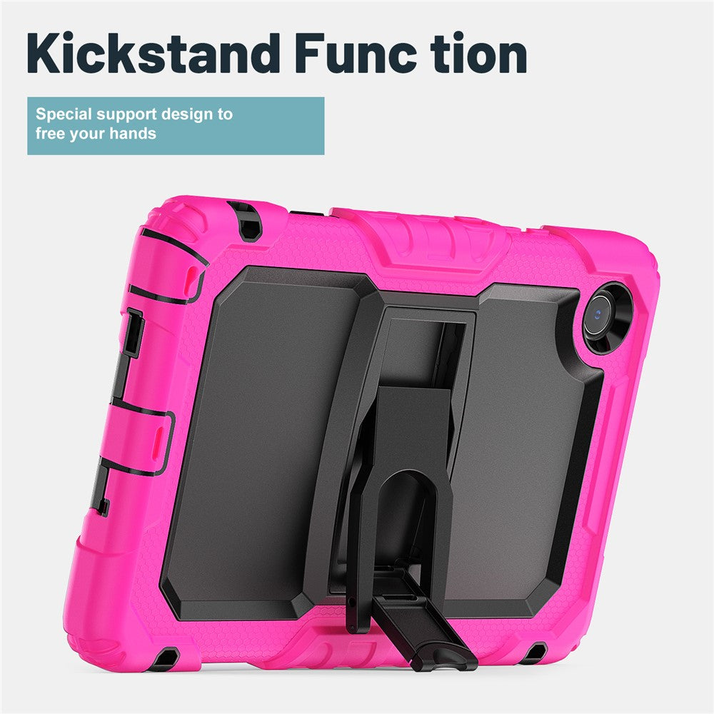For Lenovo Tab K9 TB305FU Case with Shoulder Strap Kickstand PC + Silicone Shockproof Tablet Cover - Rose