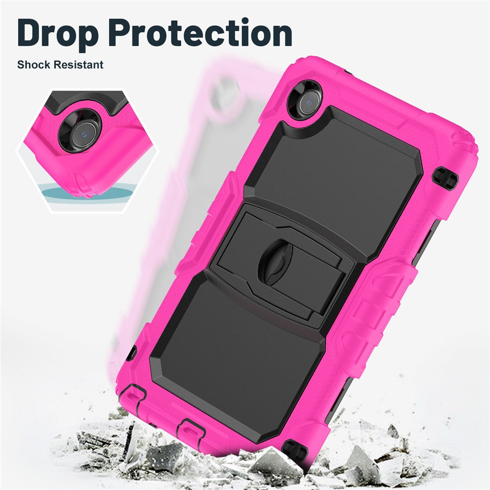 For Lenovo Tab K9 TB305FU Case with Shoulder Strap Kickstand PC + Silicone Shockproof Tablet Cover - Rose