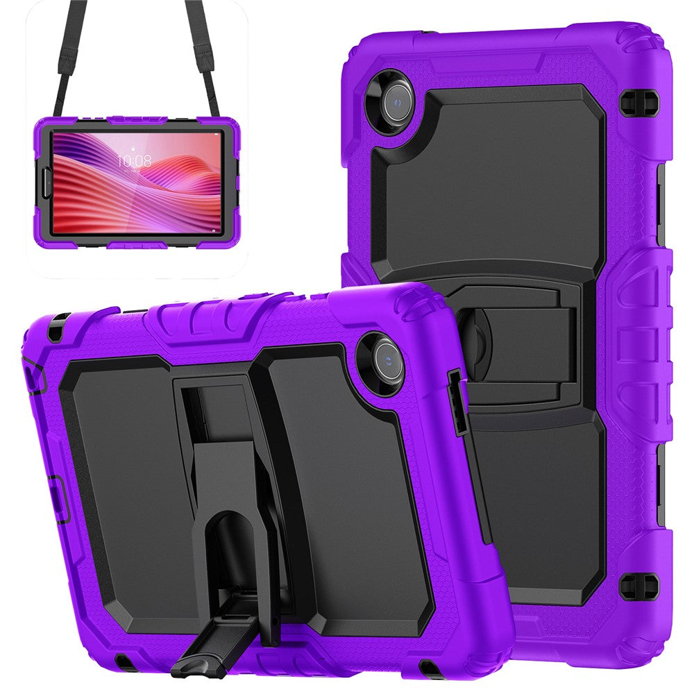 For Lenovo Tab K9 TB305FU Case with Shoulder Strap Kickstand PC + Silicone Shockproof Tablet Cover - Purple