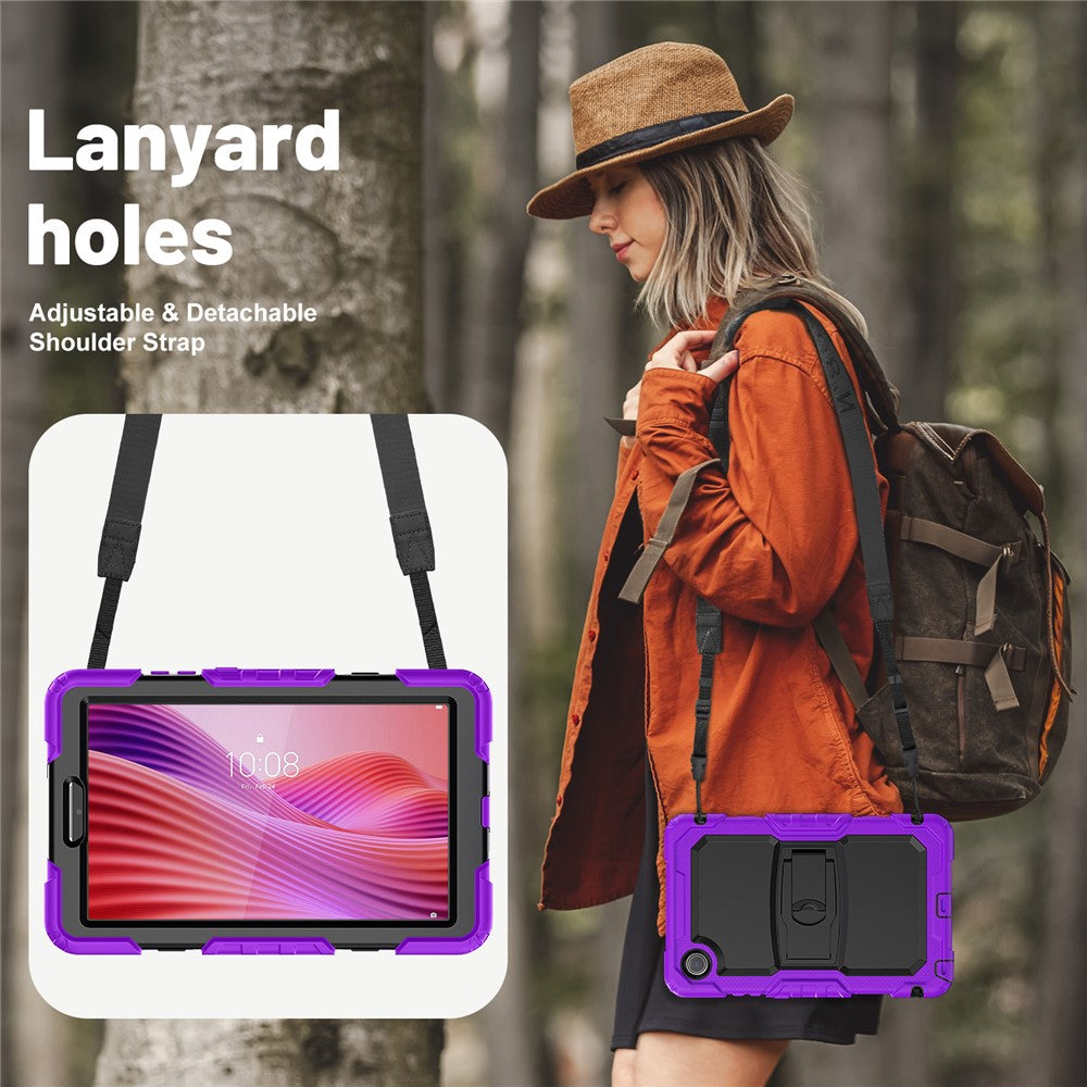 For Lenovo Tab K9 TB305FU Case with Shoulder Strap Kickstand PC + Silicone Shockproof Tablet Cover - Purple