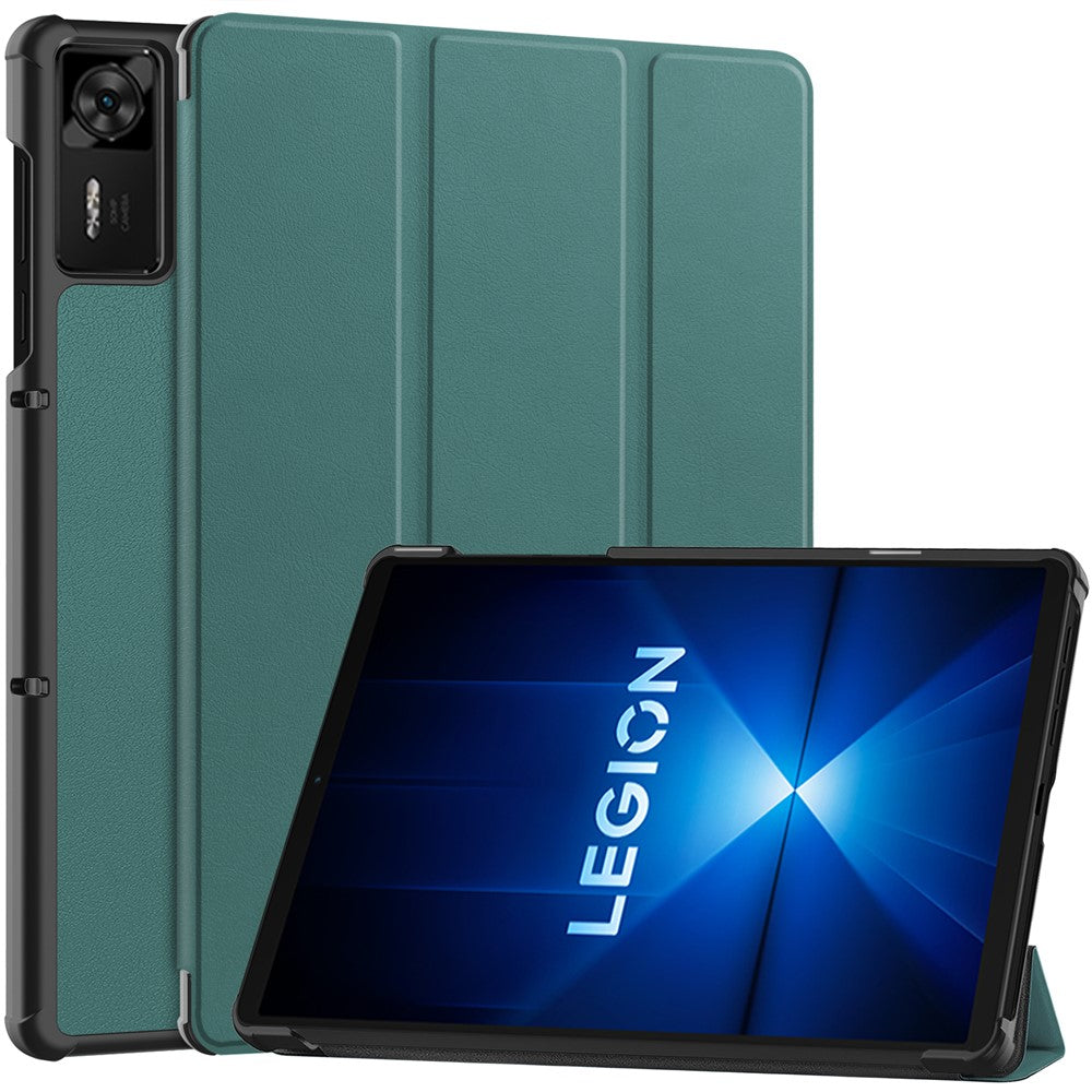 For Lenovo Legion Y700 Gen 4 Case Anti-Drop Leather Stand Tablet Cover - Blackish Green
