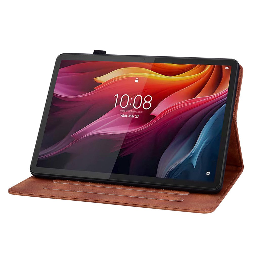 For Lenovo Idea Tab (TB336ZU / TB336FU) / Xiaoxin Pad 11 2025 Case Lily Flower Imprint Card Slots Leather Tablet Cover - Brown