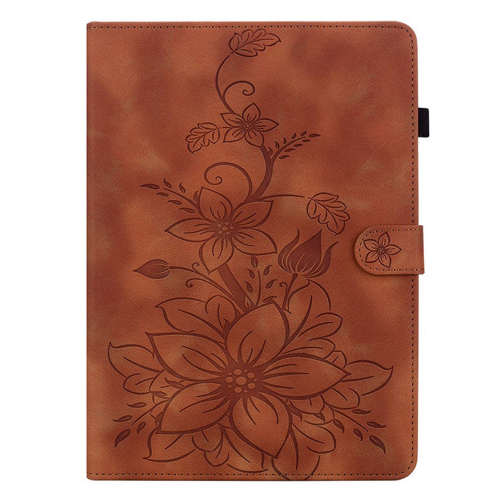 For Lenovo Idea Tab (TB336ZU / TB336FU) / Xiaoxin Pad 11 2025 Case Lily Flower Imprint Card Slots Leather Tablet Cover - Brown
