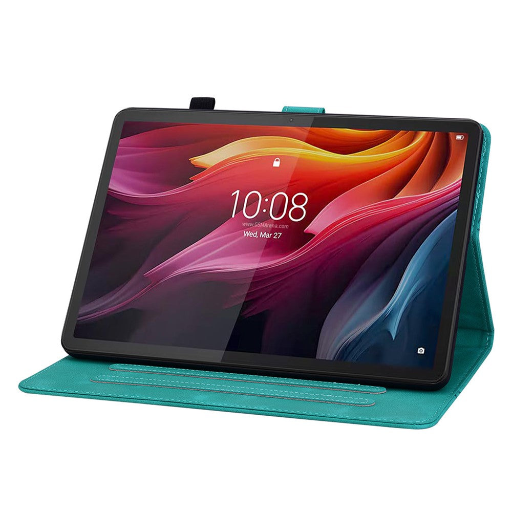 For Lenovo Idea Tab (TB336ZU / TB336FU) / Xiaoxin Pad 11 2025 Case Lily Flower Imprint Card Slots Leather Tablet Cover - Green