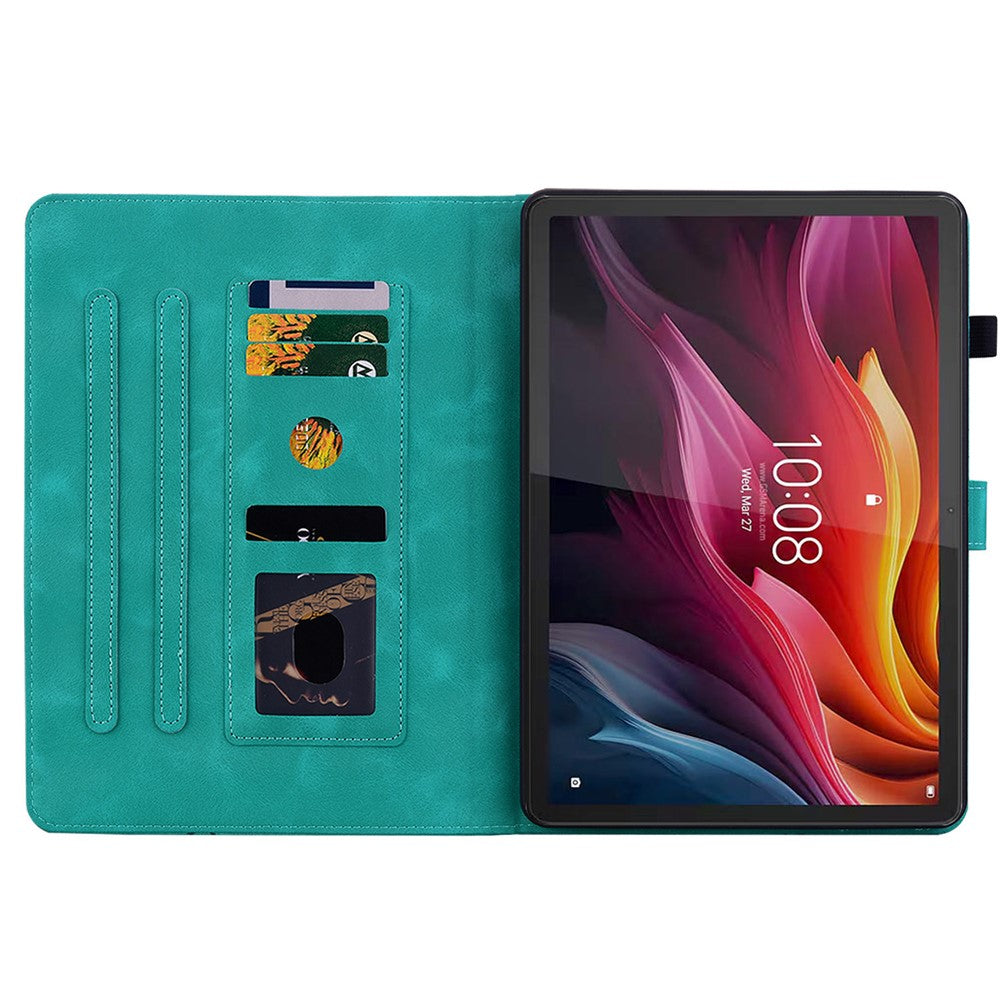 For Lenovo Idea Tab (TB336ZU / TB336FU) / Xiaoxin Pad 11 2025 Case Lily Flower Imprint Card Slots Leather Tablet Cover - Green