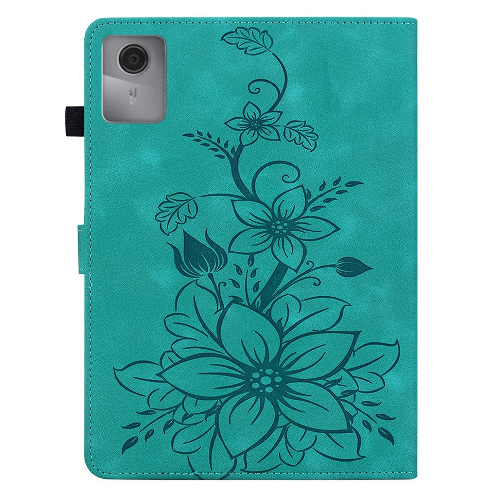 For Lenovo Idea Tab (TB336ZU / TB336FU) / Xiaoxin Pad 11 2025 Case Lily Flower Imprint Card Slots Leather Tablet Cover - Green